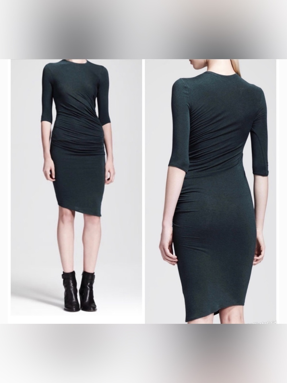 Helmut Lang Women Bodycon Black Assymetrical Jersey Mid-Sleeve Dress Size S